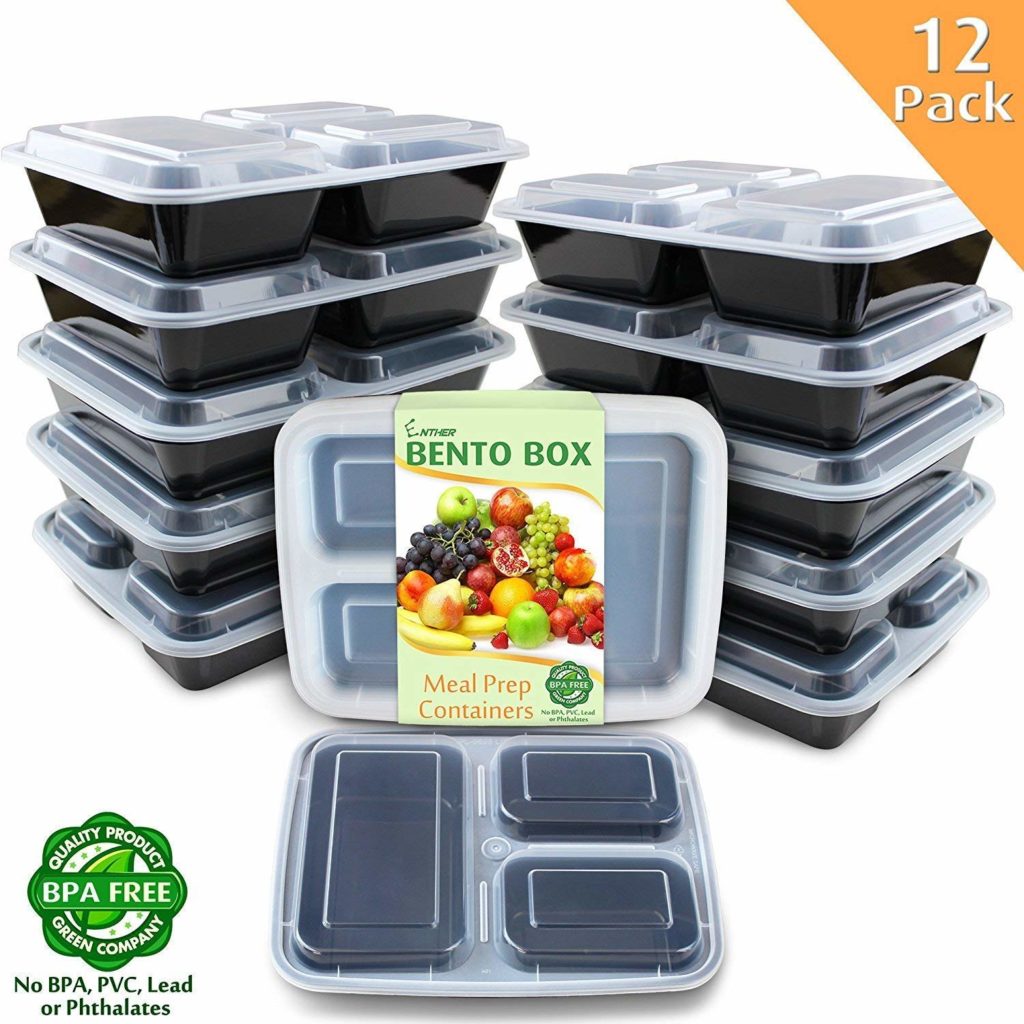 Enther Meal Prep Containers [12 Pack] 3 Compartment with Lids, Food Storage Bento Box | BPA Free | Stackable | Reusable Lunch Boxes