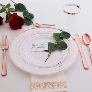 120 pieces Rose Gold Disposable Plastic Plates-Rose Gold rim Wedding Party Plates,Premium Heavy Duty 60-10.25 Dinner Plates and 60-7.5