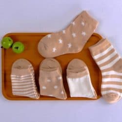 5 Pairs - Soft Cotton Socks For Baby / Toddler Ages 1-3 Years, Unisex, Assorted Khaki And White Patterns