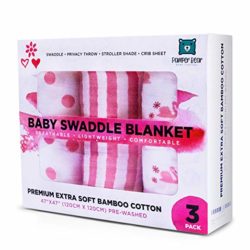 Muslin Bamboo Swaddle Blanket for Baby Girls by Pamper Bear - Soft Receiving Blankets Burp Cloths Stroller or Nursing Cover Up for Newborn Girl
